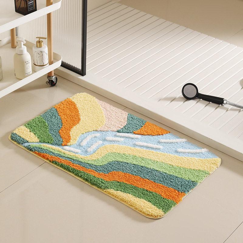 

VIKAMA Abstract Colour-Block Bathroom Mat Non-Slip, Absorbent Entrance Doormat Soft Bedside Rug for Bedroom Home Decor 40X60cm 15.7X23.6in