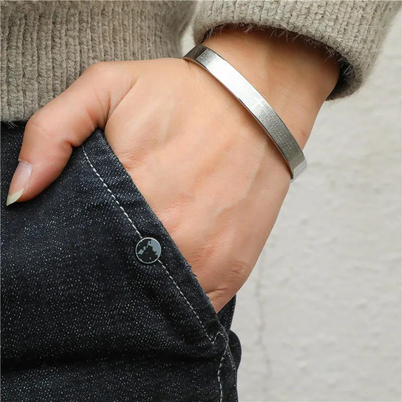 100% Unfading Titanium Steel Bracelet Men Minimalist Open Design Bangle Hombre Hiphop Rock Cross Braslet Gift for Him Fashion