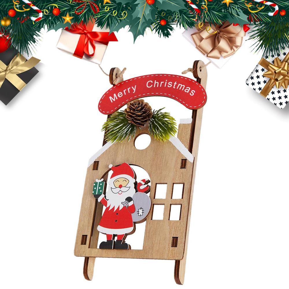 Christmas Decorations Figurine Pendant Crafts Wooden Christmas Decorations For Holiday Party Supplies Home Kitchen Outdoor