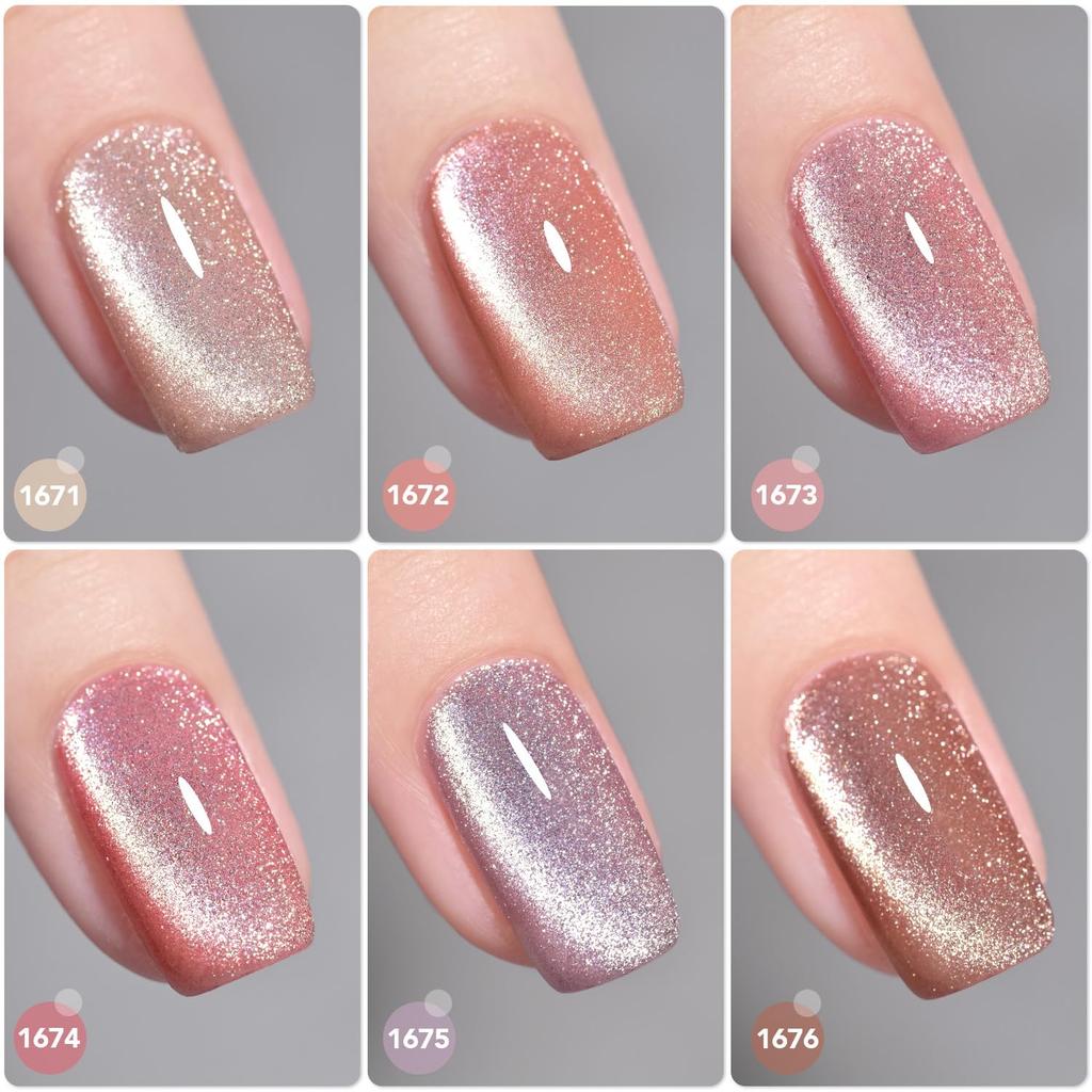 GAOY Gel Nails, Magnetic Nails, Cat Eye Gel, 6-Color Set, Holographic, with Magnet, Color Gel, Salon Nails, Self-Nail Art (Pink Ocean)