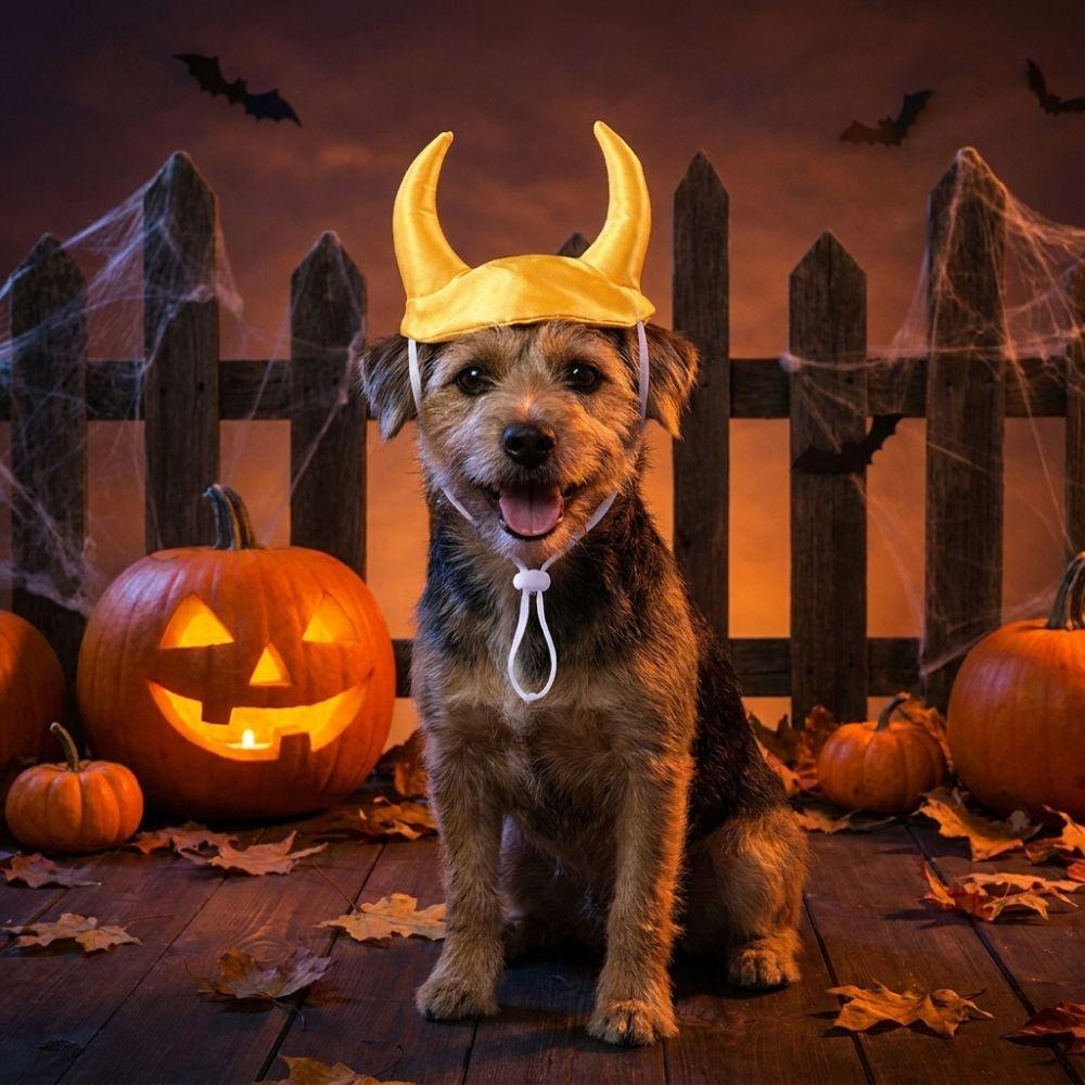 Breathable Bull Horn Shaped Dog Hat Decorative Dog Halloween Headwear Cosplay Party