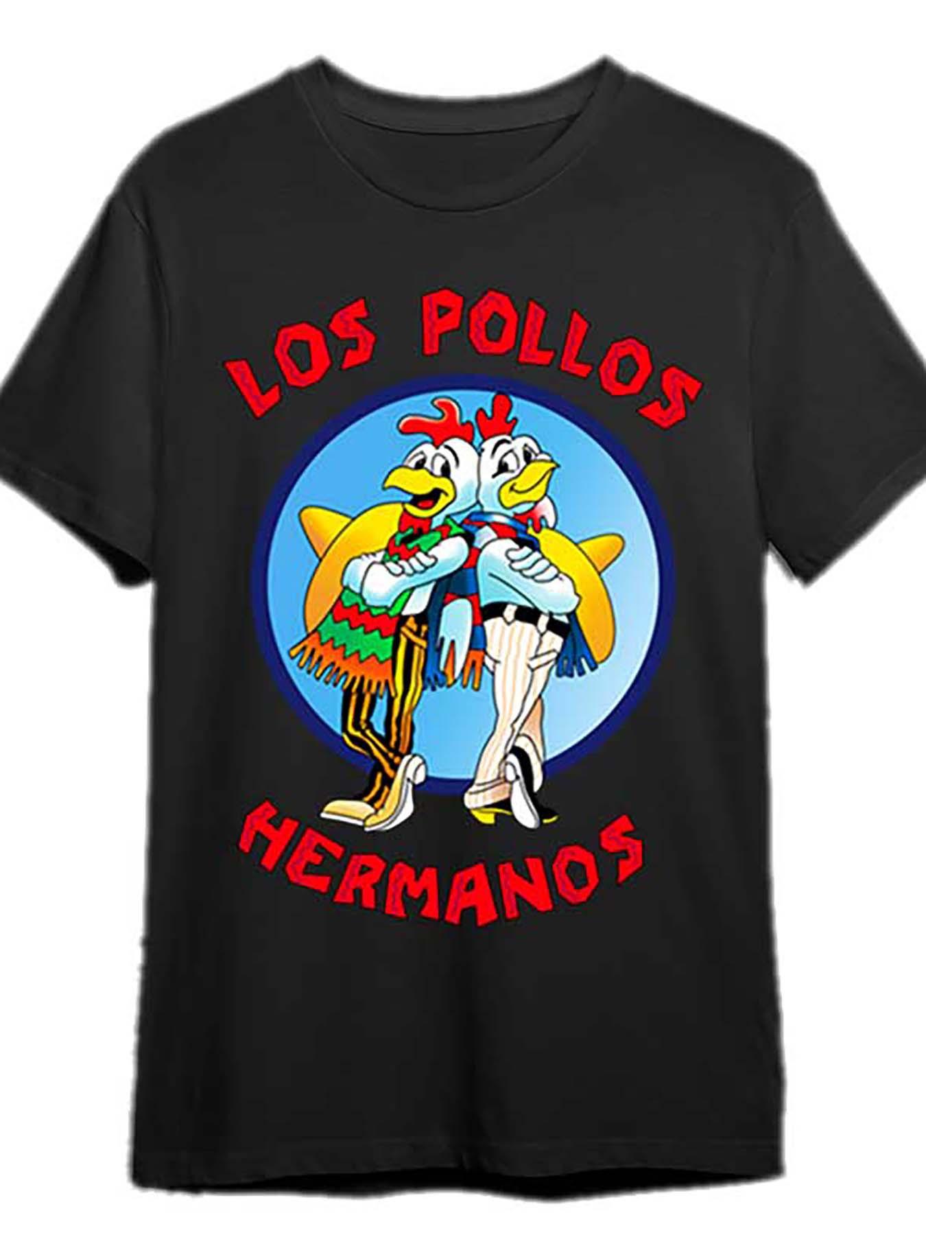 

Men s Los Polos Hermanos Graphic T-Shirt- Black Cotton Short Sleeve Tee with Fun Cartoon Chicken Design M