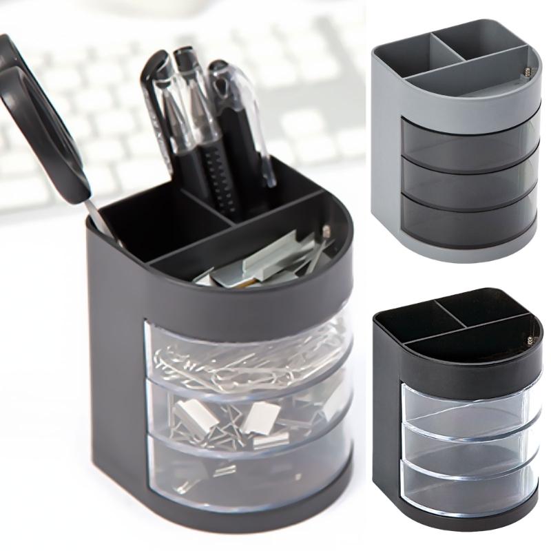 Multifunctional Pencil Holder with 3 Rotating Compartments Desktop Pen Organizers Storage Box Office Desk Organization