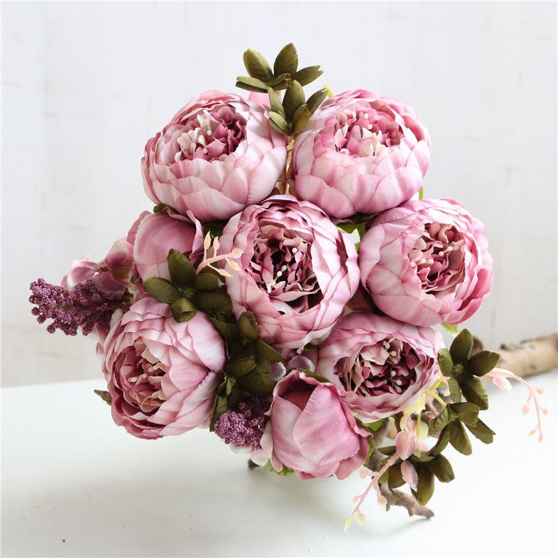 8 Heads Artificial Silk Peony Bouquet For Realistic Wedding Decor**