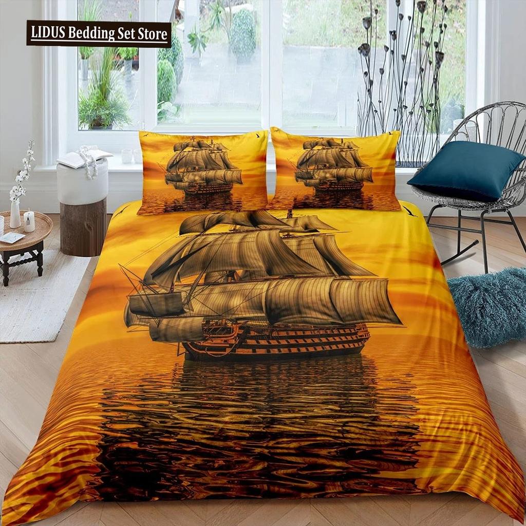 Pirate Duvet Cover Set Queen Sailboat Comforter Set Nautical Ocean Bedding Set Cool Style Quilt Co