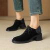 Fashion New Spring Autumn Sheep Suede Lace Women Loafers Square Toe Chunky Heel Shoes Comfort Women Pumps Shoes for Women High Heels