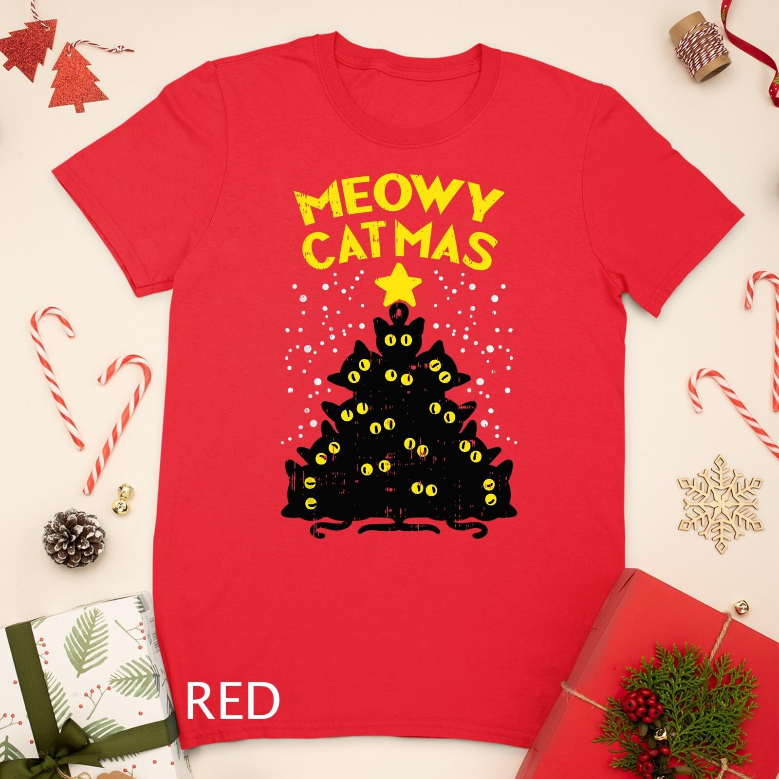 

Мяу-Котождество Черные Коты Елка Забавная Футболка для Кото-Владельца Рождественский Подарок Унисекс L