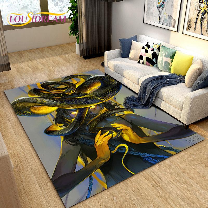 3D Medusa Snake Gorgon Area Rug Large,Carpet Rug for Living Room Bedroom Sofa Doormat Decoration,kids Play Non-slip Floor Mat