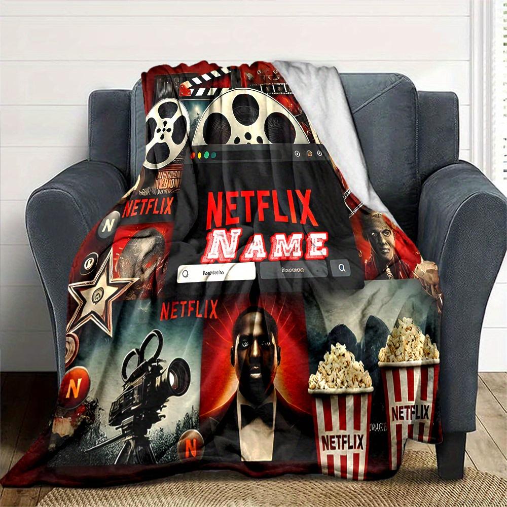 Netflix Movie Star Popcorn Reel Four Seasons Blanket Customized With Your Name Lightweight And Warm Perfect Gift For Home Office Camping Sofa Travel
