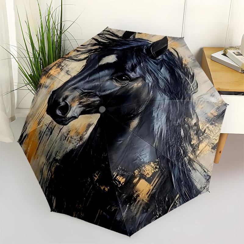 1pc Horse Abstract Automatic Open/Close Umbrella, Portable Folding Umbrella for Travel, Themed Events064