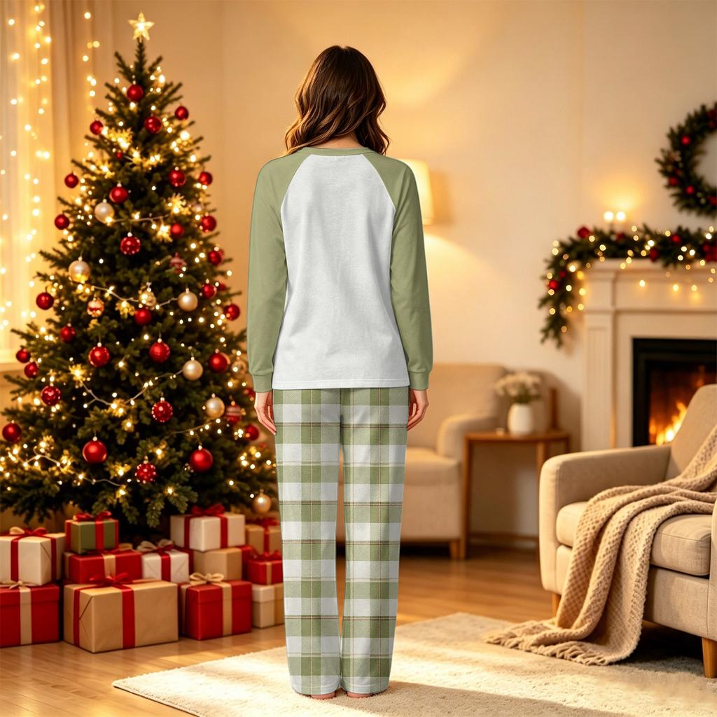 Family Matching Christmas Pajama Set Long Sleeve Long Pants Round Neck Print for Adults and Kids