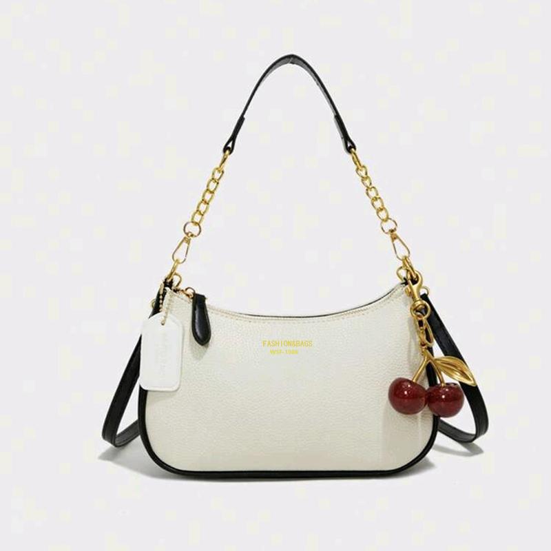 Yogodlns Stylish Luxury Design PU Leather Hobo Shoulder Bag Women Cherry Pendant Small Crossbody Bag For Daily Use Tote Bag
