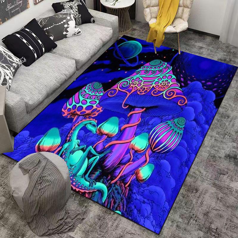 Mystical Colorful Mushroom and Lizard Design Rug for Everyone's Space * Suitable for use as an anti-slip game mat for living room and bedroom sofas