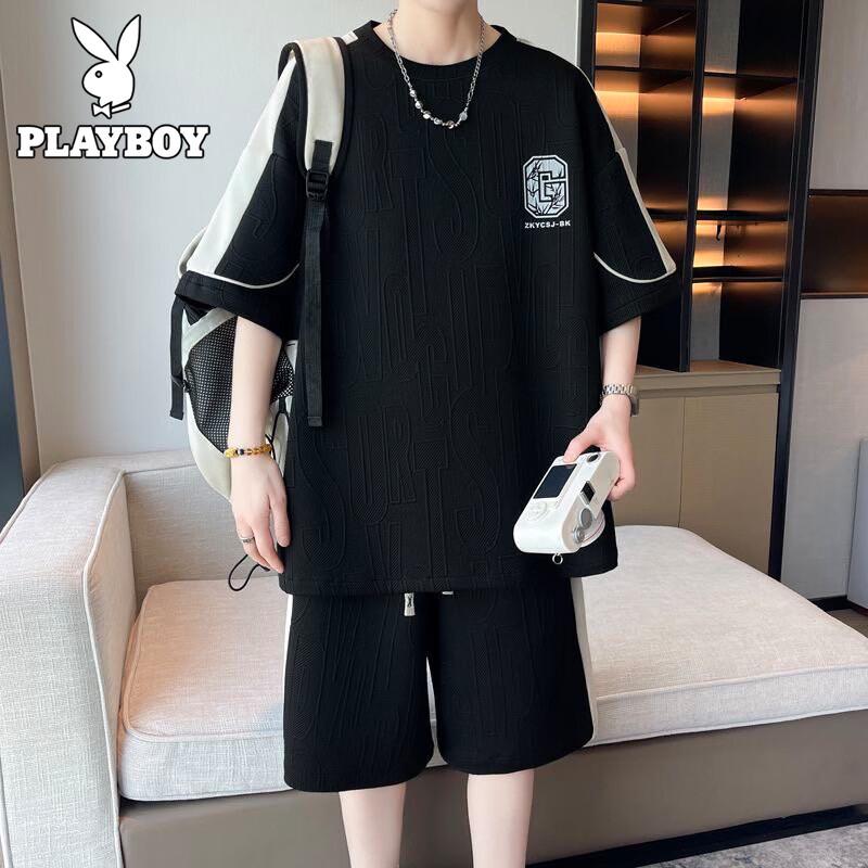 PLAYBOY Men s Casual Short Sleeve & Shorts Sportswear Set 4XL