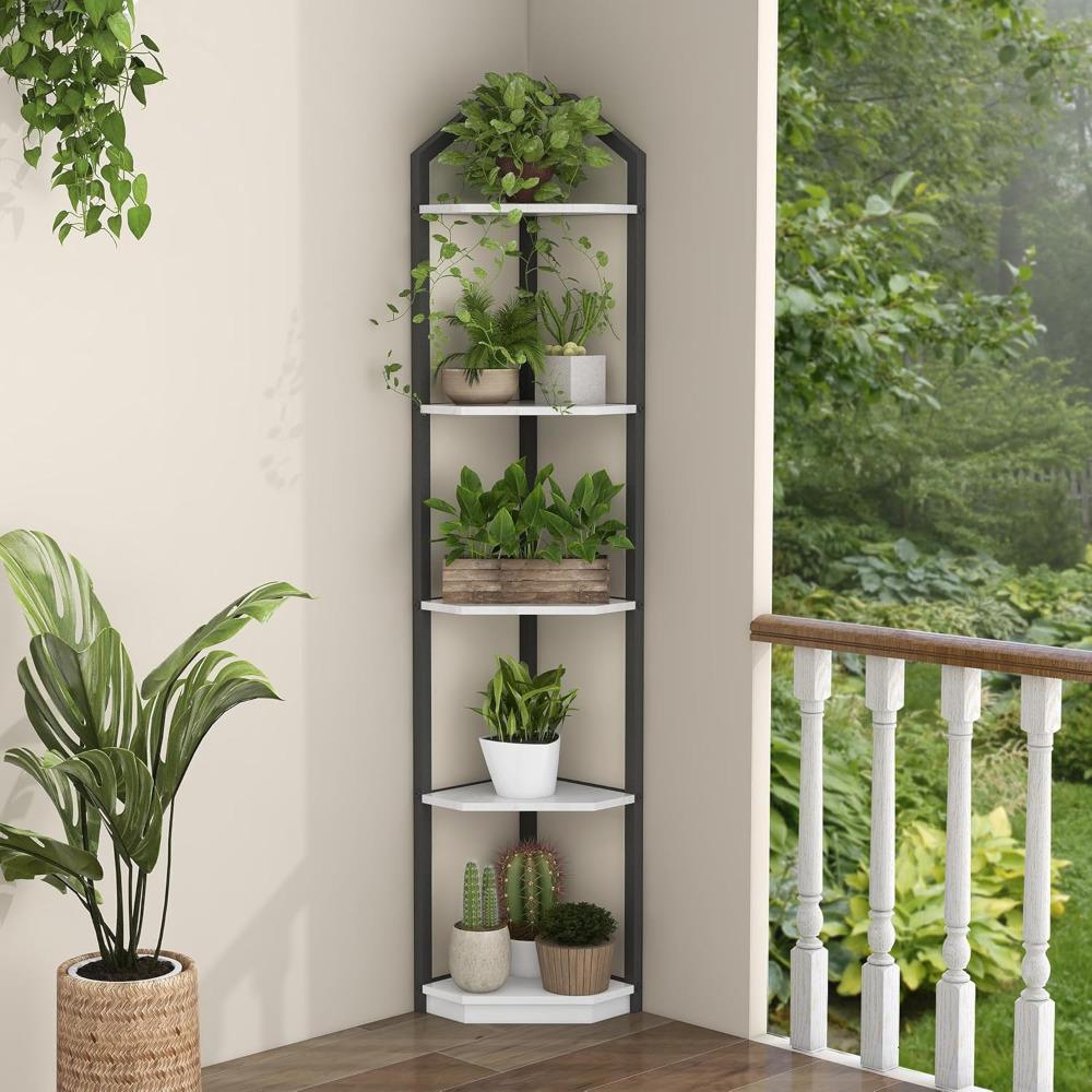 5 Tier Corner Shelf, 70” Corner Shelf Stand, Corner Bookshelf Plant Stand, Storage Shelf for Bathroom, Living Room, Kitchen