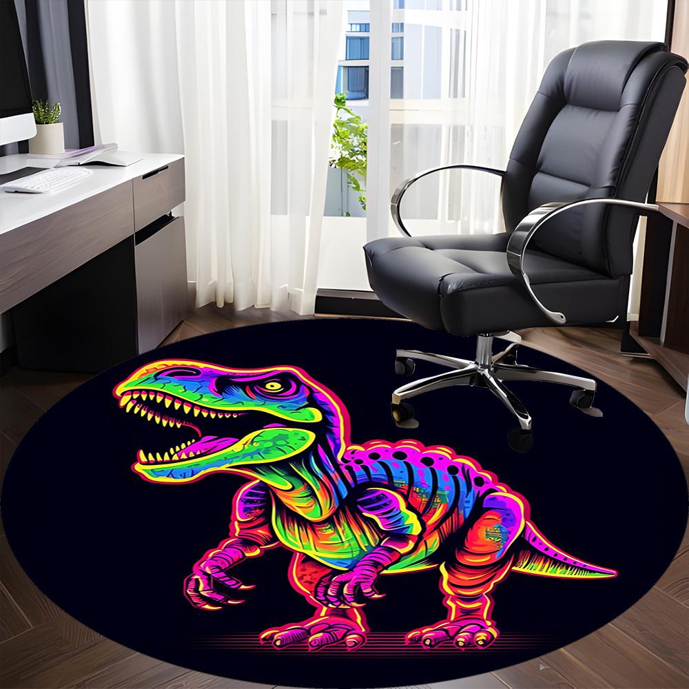 1pc Neon Dinosaur Chair Carpet for Office, Round Non-Slip Durable Large Size Office Carpet, Suitable for Office, Beautiful Decoration