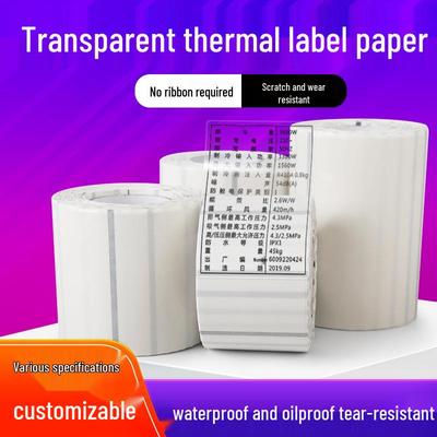 Waterproof Transparent Thermal Label Paper: Tear-Resistant, Oil-Proof, Adhesive Barcode Printing Sticker