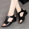 Women's Sandals Soft Leather Wedge Flat Shoes 2025 Summer New Fish Mouth Slope Heel Sandals Comfortable Soft Bottom Shoes