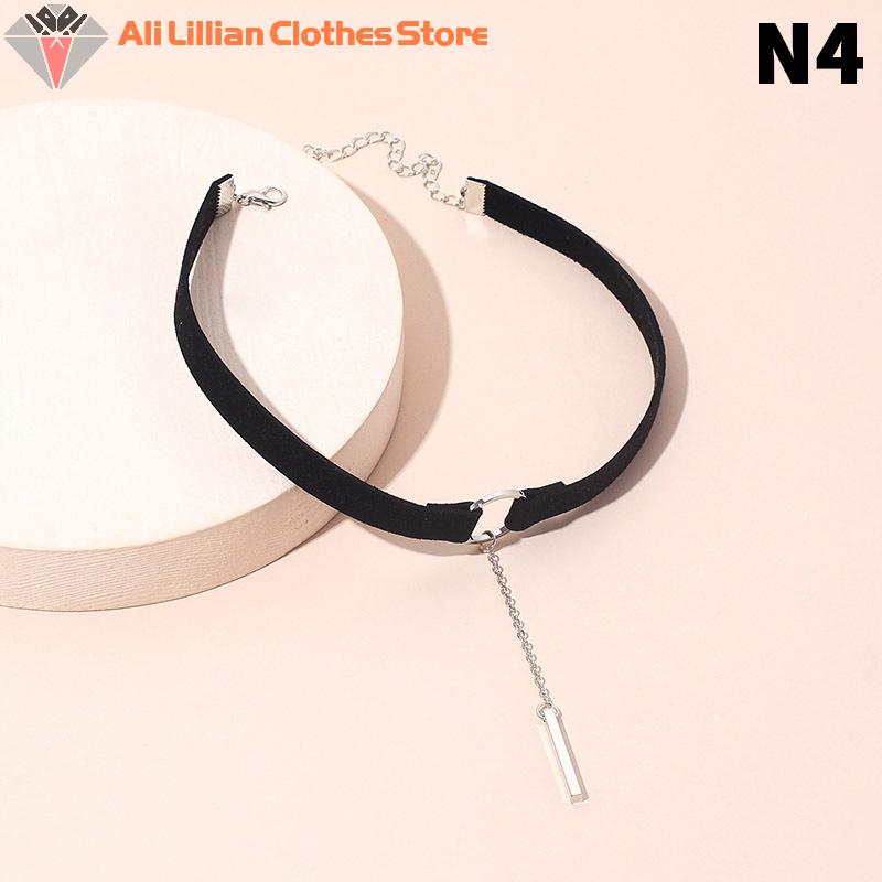 Hot Sale Fashion Punk Black Brown Leather Choker Necklace For Women Girls Geometry Round Pendant Collar Necklace Collier