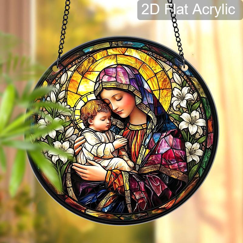 2D Flat Mary and Jesus Suncatcher, Acrylic Religious Decor 7.87/11.81in, Christian Home Church Hanging Ornament