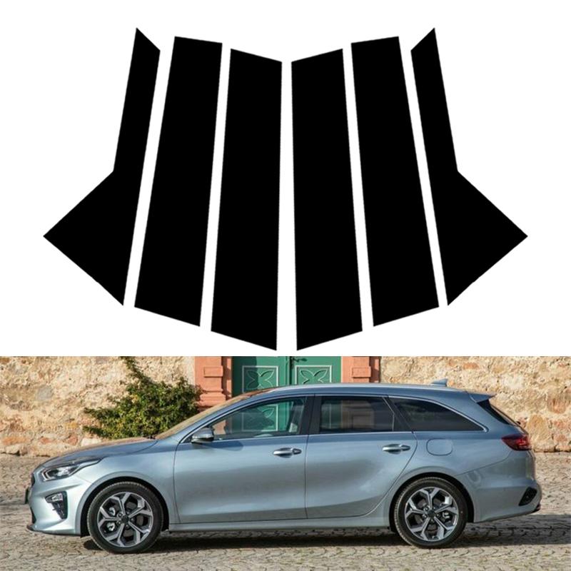 6pcs Car Window Door Column B C Pillar Post Trim Cover Glossy Black PC Stickers Accessories Fit For KIA CEED WAGON 2019-2024