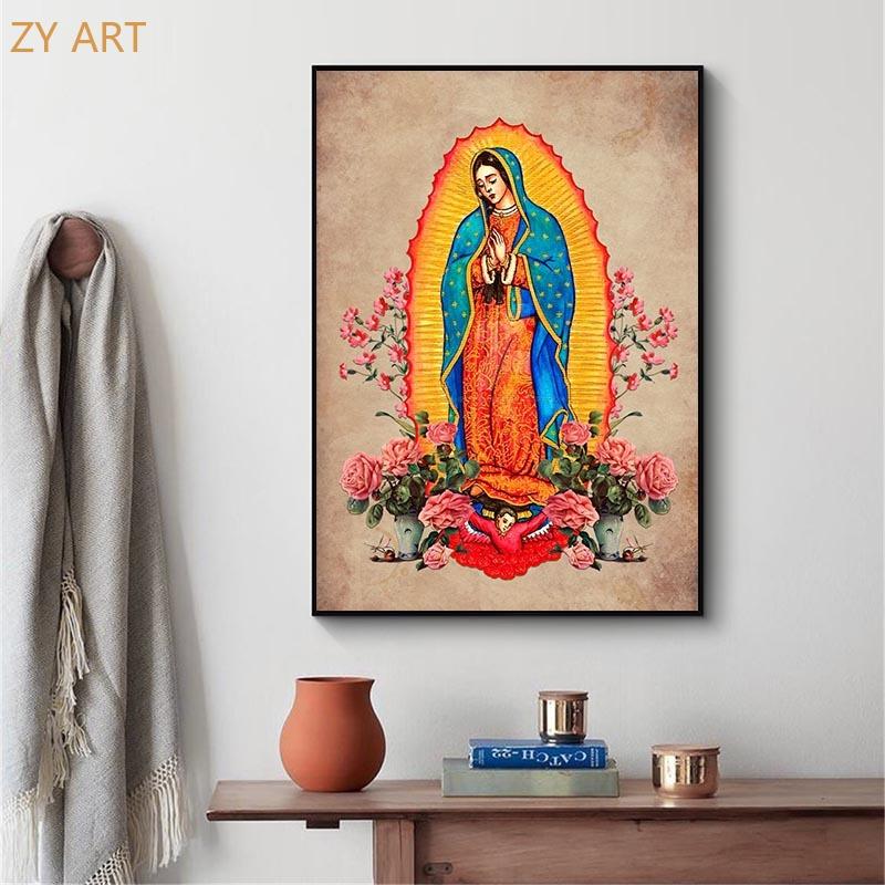Religious Art Poster Guadalupe Virgin Mary and Jesus Family Living Room Wall Decoration Oil