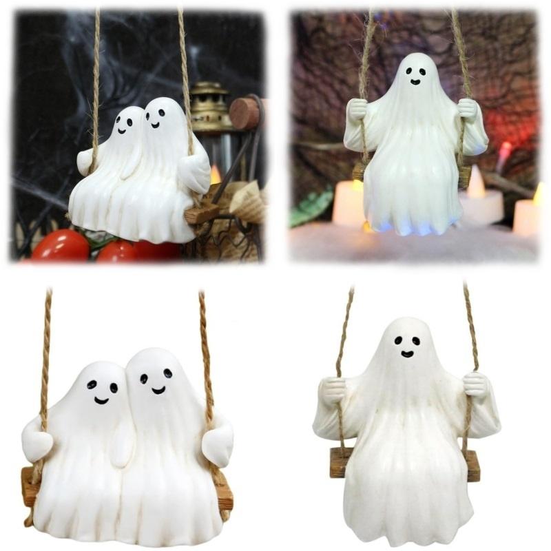 Halloween Decor Swing Ghost Figurines Resin Statues Sculptures Hanging Ornaments