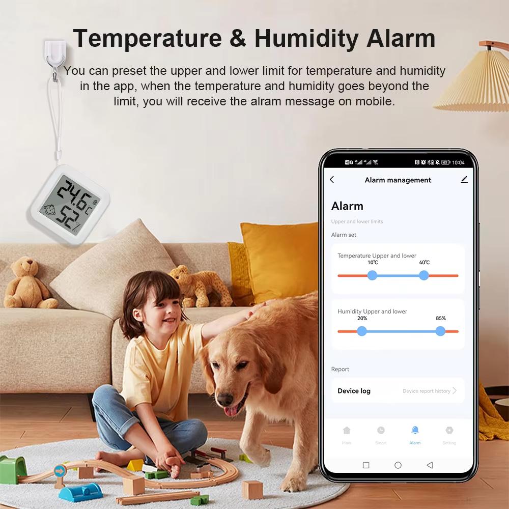 Bluetooth Temperature Humidity Sensor LCD Screen Tuya APP Remote Voice Control Google Thermometer Hygrometer with A String