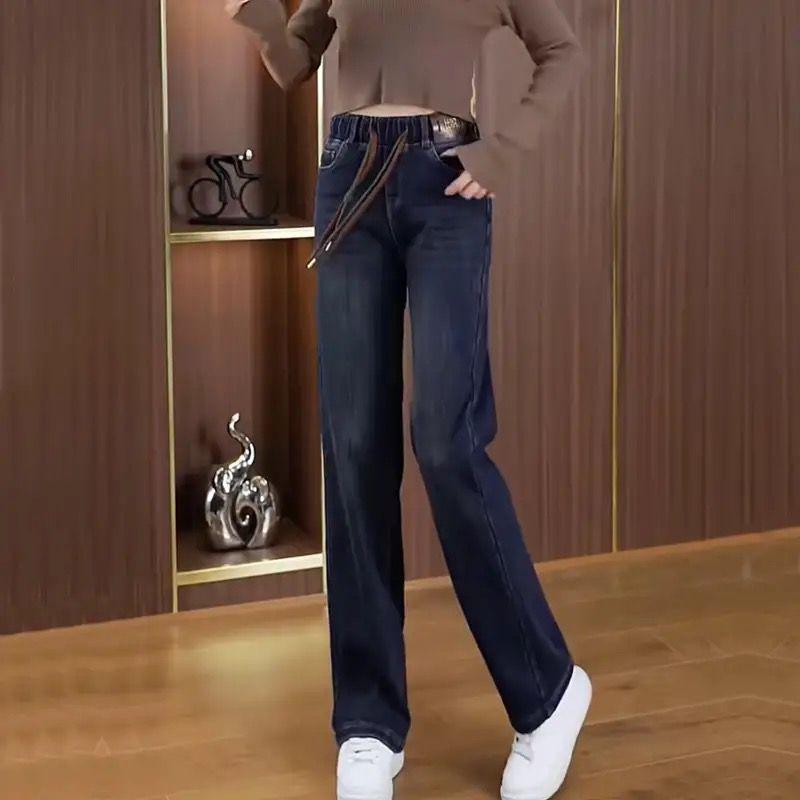 

Женские джинсы с широкими штанинами из денима на эластичной талии с флисовой подкладкой - Коллекция Весна/Осень 2025 L (Recommended 106-115 lbs)