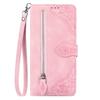 For Honor 200 Lite Zipper Wallet Case with Strap Flower Imprint PU Leather Phone Cover