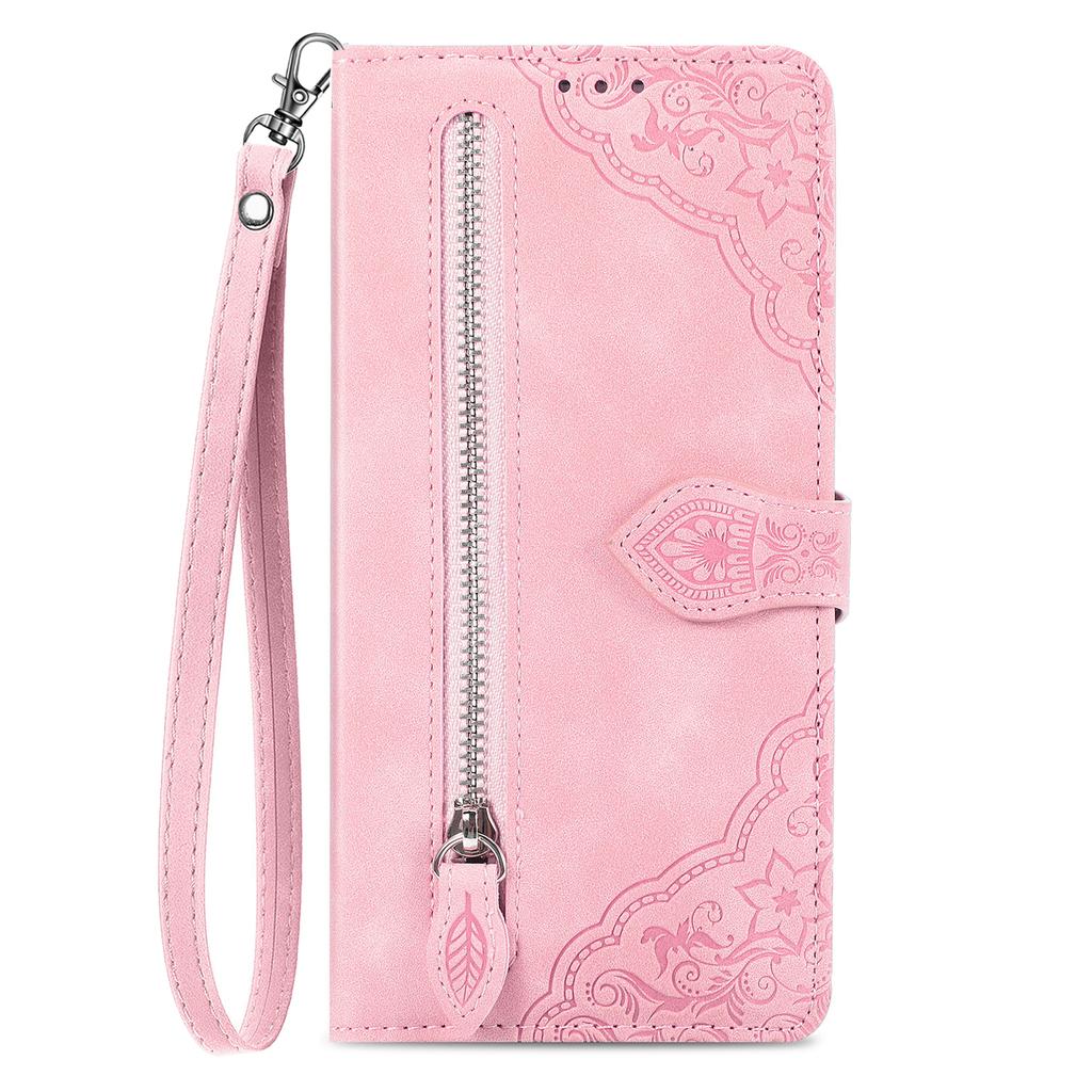 For Honor 200 Lite Zipper Wallet Case with Strap Flower Imprint PU Leather Phone Cover