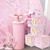 4pcs Baby Shower Boxes Pink Butterfly Balloon Boxes with Printed BABY Letters Blocks Boy Girl Gender Reveal Birthday Favor