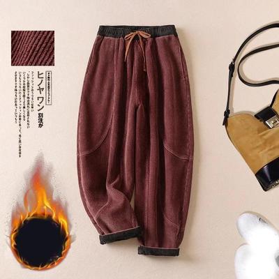 Damen Herbst Winter Retro Cordhose mit dickem Fleecefutter, Harlan-Stil, locker geschnitten, figurschmeichelnd, künstlerisch, warm