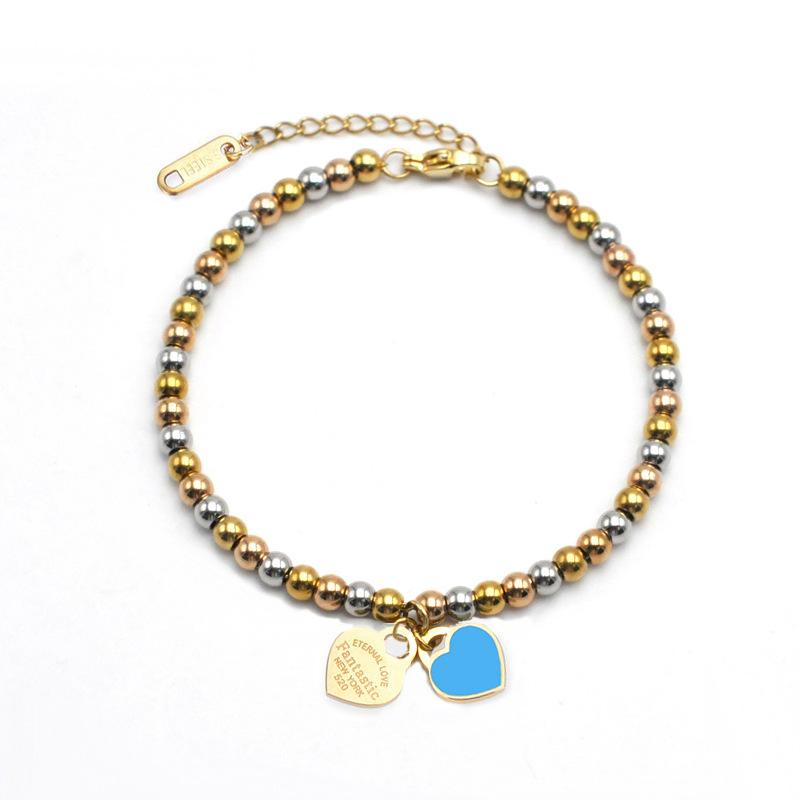 European and American Products 4mm Round Bead Bracelet, Titanium Steel Beaded Peach Heart Bracelet 2026