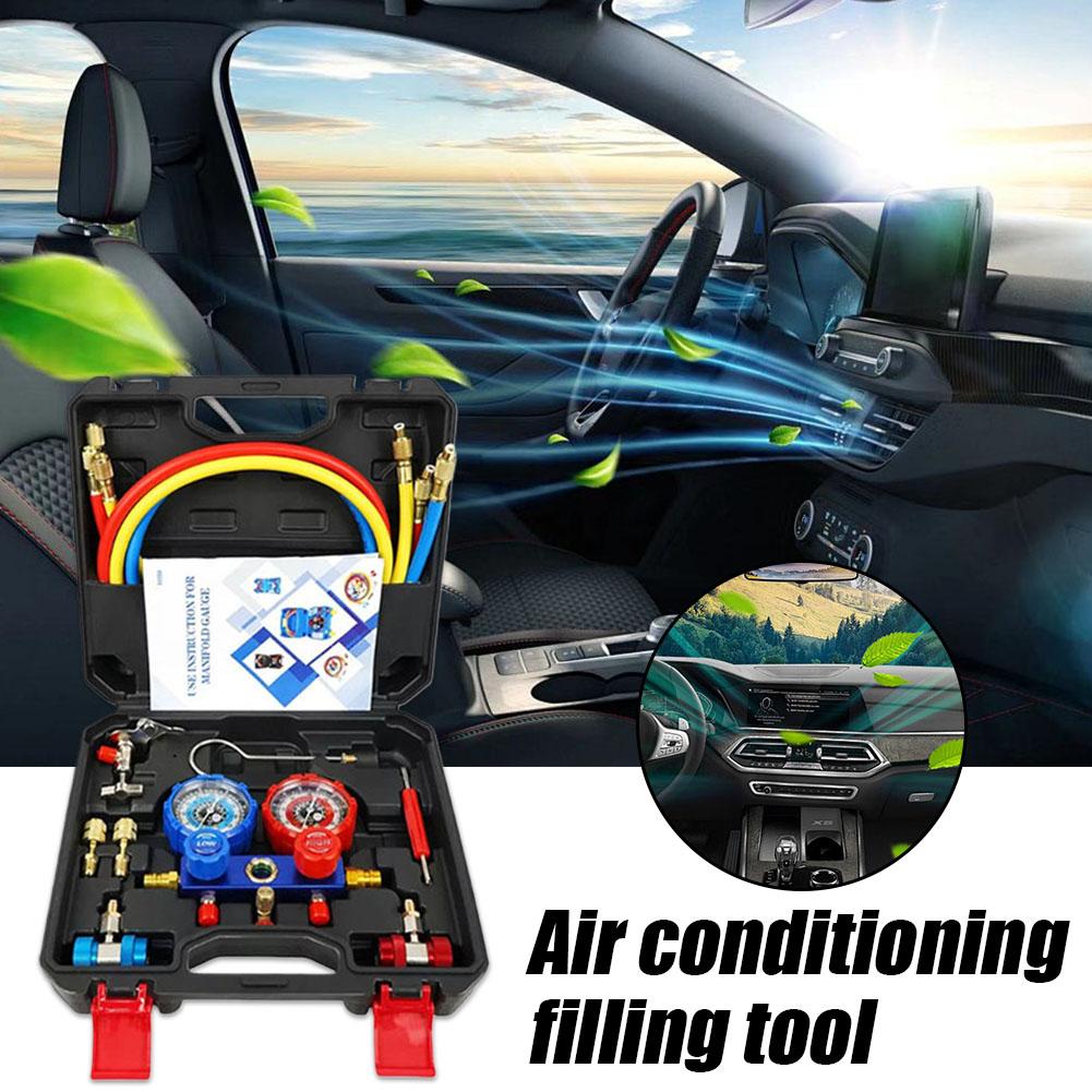 NEW Car Air Conditioning Pressure Manifold Gauge Hose Kit,R22 R-410A R-134a R-404A Refrigerant Pressure GaugeSet WithStorage Box