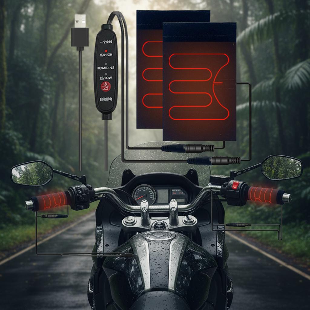 5V Handlebar Heater 3 Modes Motorcycle Heated Handlebar Grips Auto-Off Grip Thermal Sleeve Winter Cycling Protection Gear