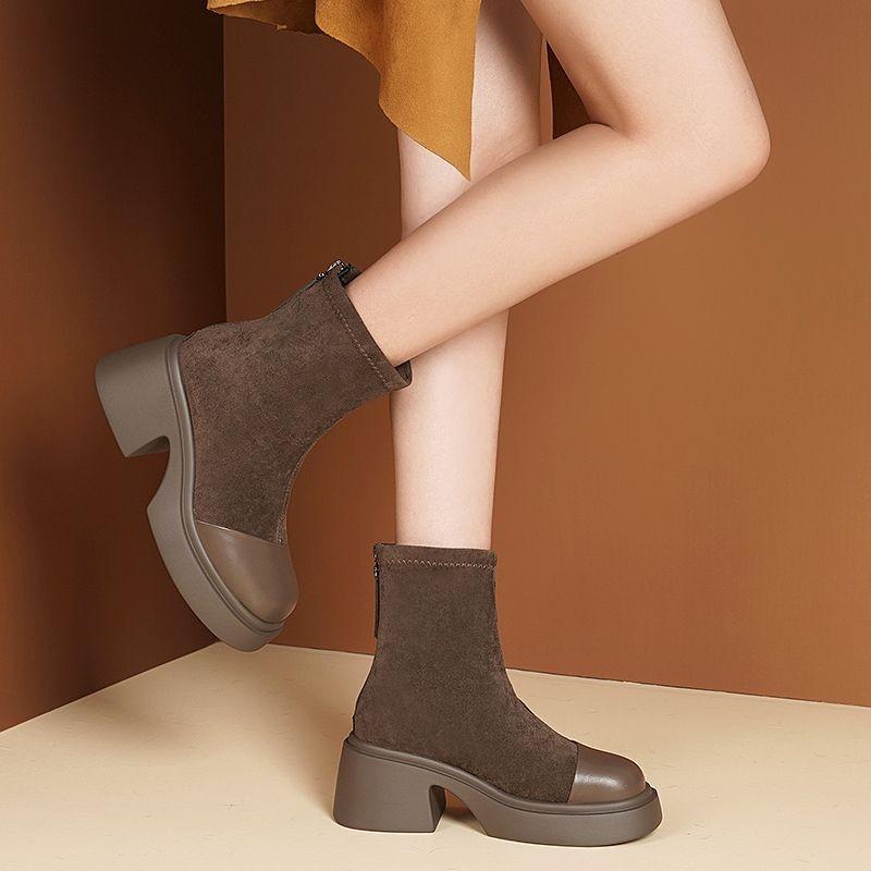 High-heeled Martin boots women's autumn and winter new thick-soled heightening short boots thick-heeled elastic thin boots