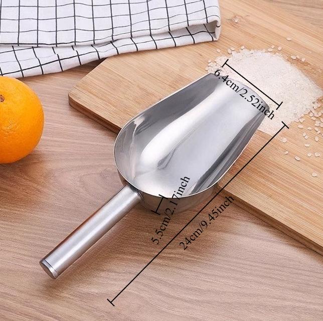 1pc Ice Scoop Stainless Steel Multiuse Scoop for Flour Rice Tea Popcorn Feed Nuts Commercial Kitchen Gadget