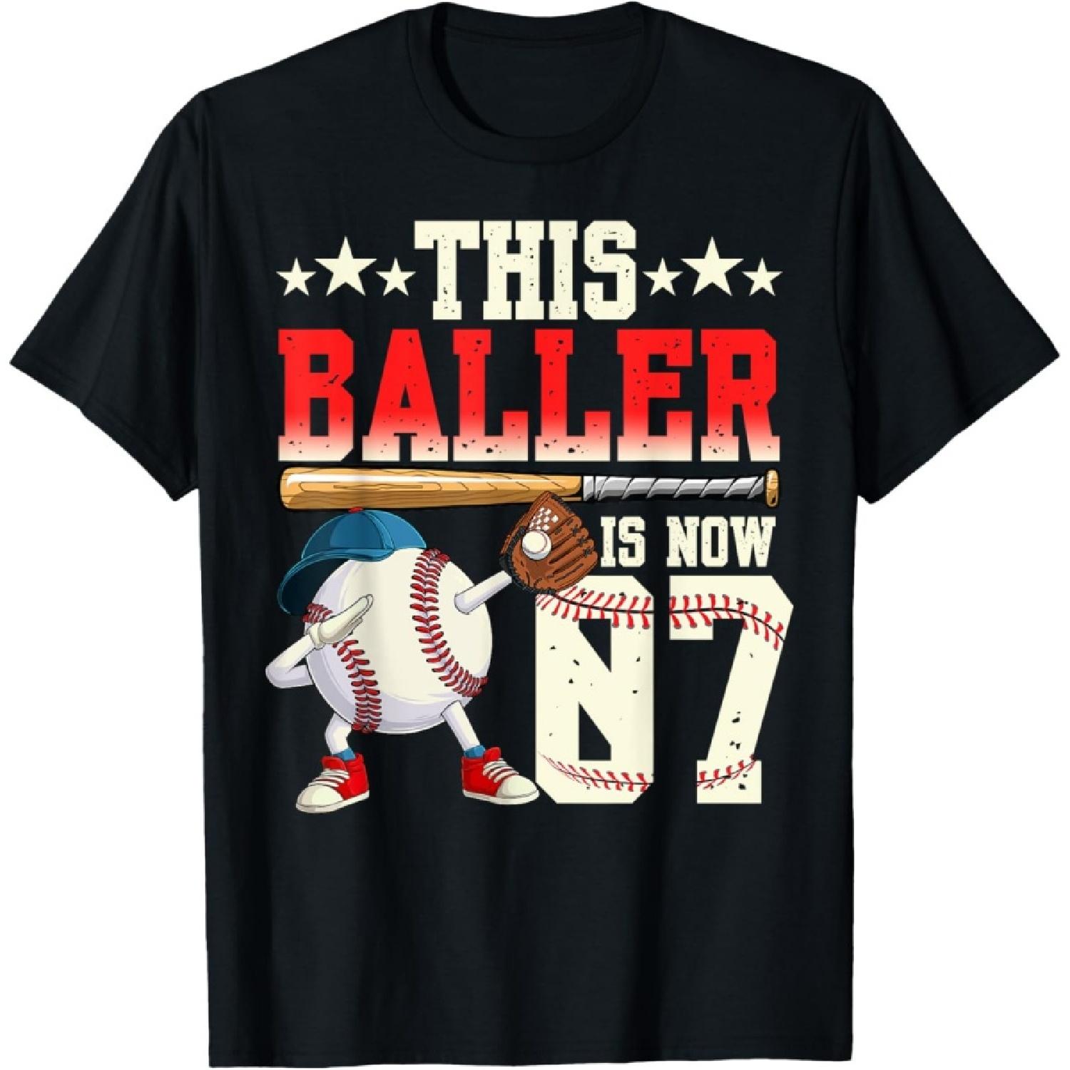 This Baller Is Now 7 Birthday Baseball Theme Bday Party T-Shirt(1) S
