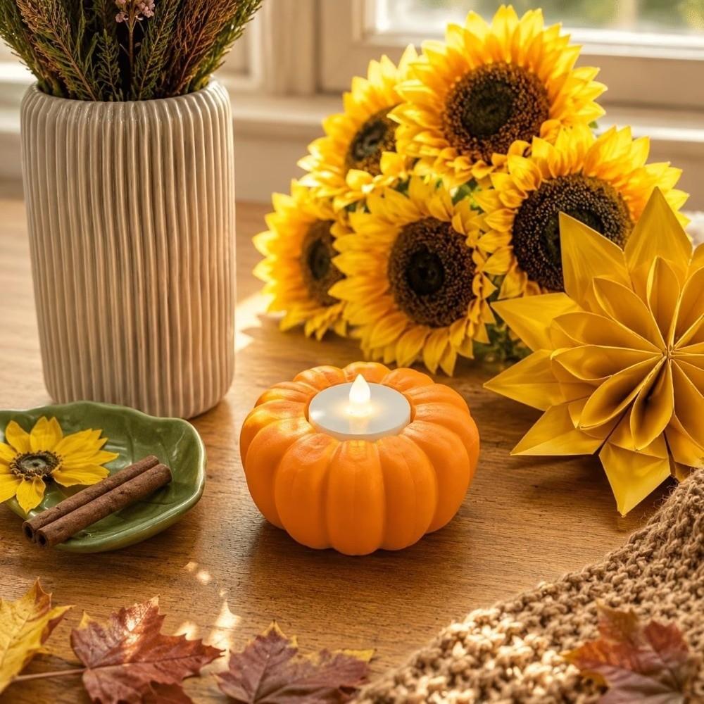 3D Printed Pumpkin Tealight Holder Fall Style Ambient Candle Stand Living Room