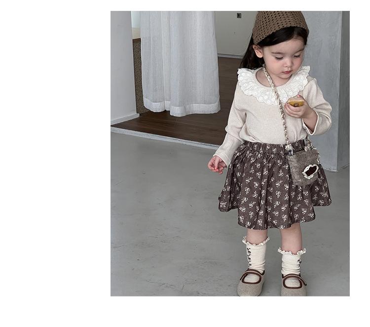 2025 Autumn Floral Doll Shirt & Skirt Set for Girls
