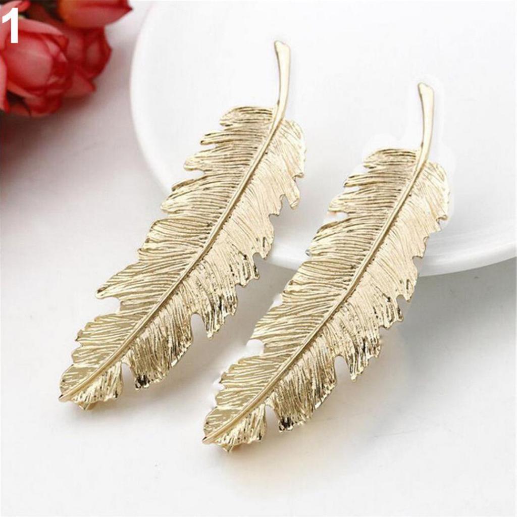 Women's Vintage Etched Leaf Feather Hair Clip Elegant Hairpin Hair Barrette