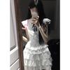 Preppy dress women's summer niche bow small flying sleeve cake puffy short skirt