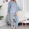 Women Fashion Casual Solid Pockets Plush Long Sleeve Long Pants Home Suit
