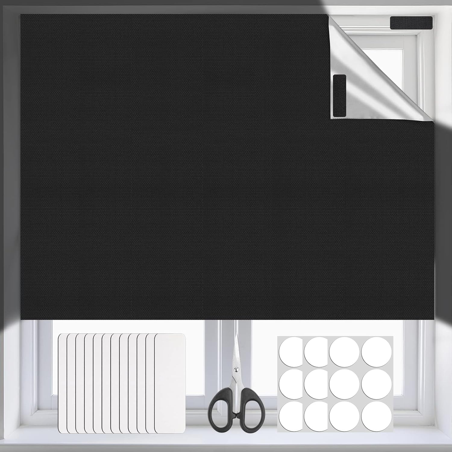 Portable Blackout Blinds 300x145cm,Blackout Material,Easy to Stick On No Drill Blinds to Stick On No Drill Temporary Black Out Curtains for Bedroom чёрный