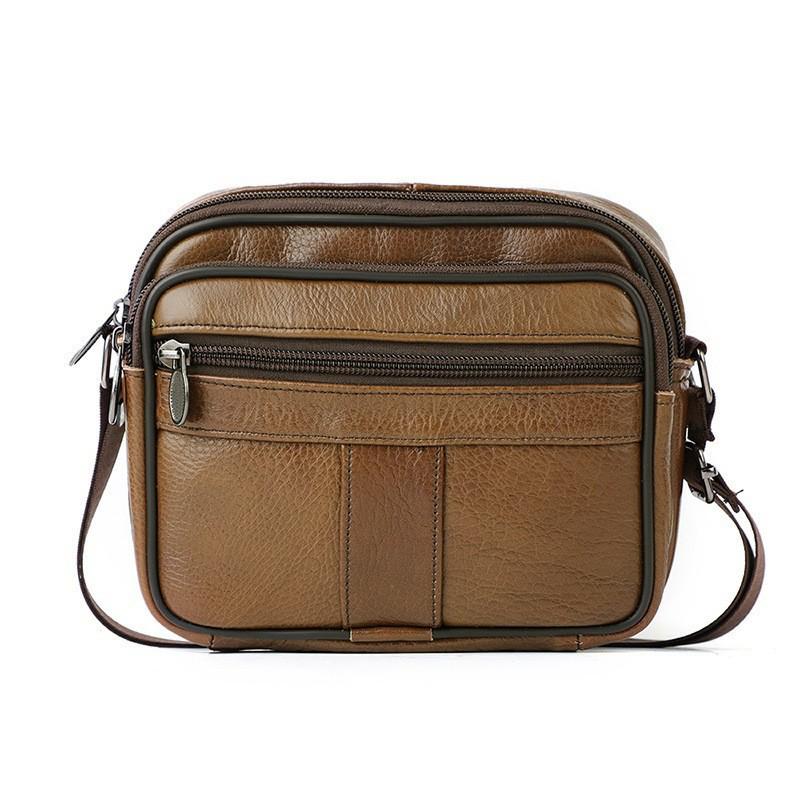 Men's Genuine Leather Crossbody Bag - Lychee Grain Cowhide, Casual and Stylish Single Shoulder Bag