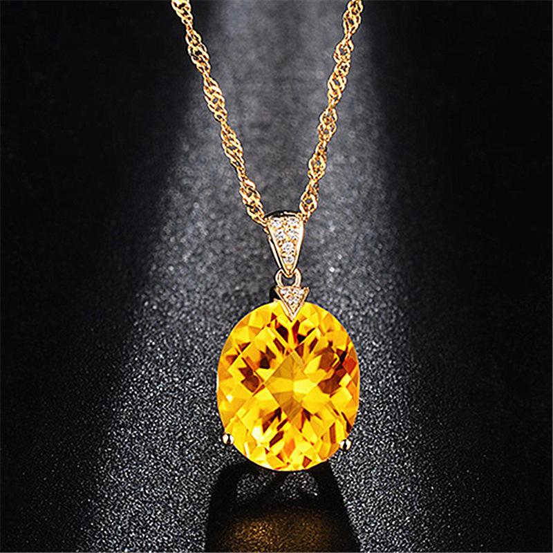 2026 Fashion Temperament Luxury Citrine Pendant Collarbone Chain, Large Zircon Loose Stone Pendant Inlaid with Colorful Treasure Necklace