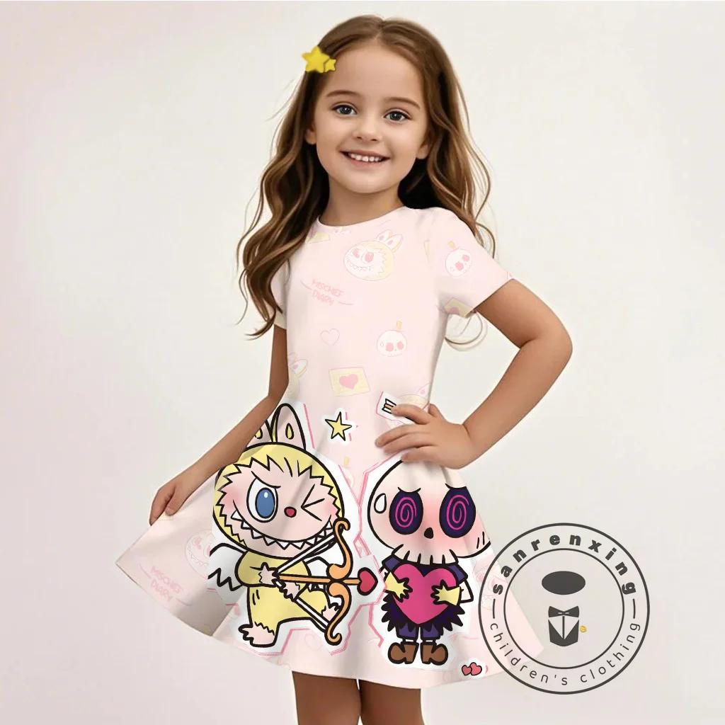 L-LABUBU-A Rochie Pentru Fete Imprimeu Desene Animate 3D Vară Casual Material Moale Drăguță Accesibilă La Modă Vânzare Fierbinte Cadou Gratuit 100%