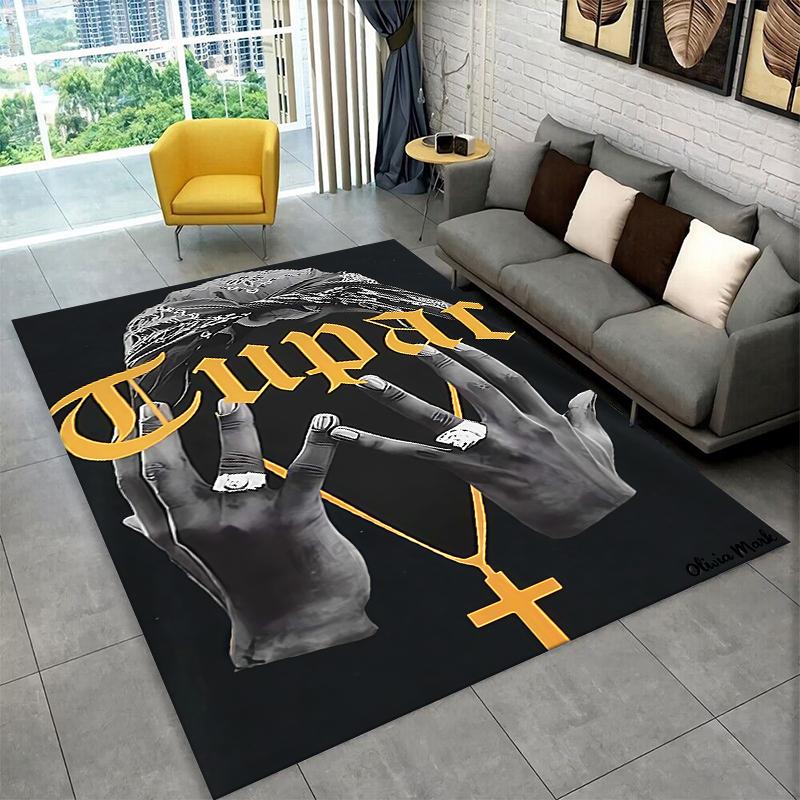 Rapper Eminem Tupac 2pac Hip Hop Rap God Carpet Rug for Playroom Bedroom Living Room Sofa Home Decor,kid Area Rug Non-slip
