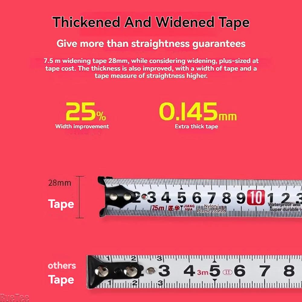 7.5m Waterproof Tape Measure with Extra Thick Steel Strip Double-sided Scale Retractable for Woodworking Designer Gauging Tools